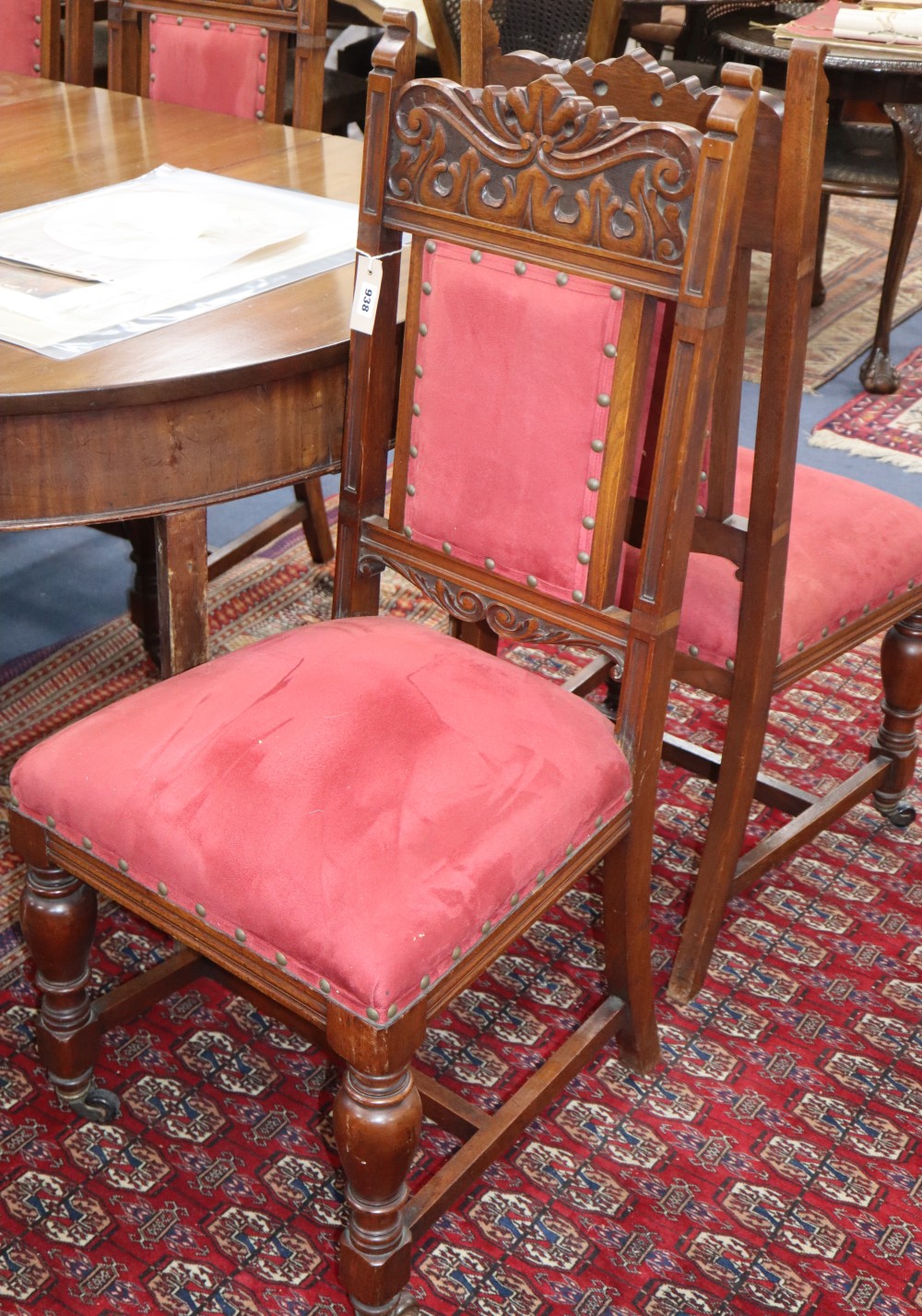 A set of eight Edwardian walnut dining chairs